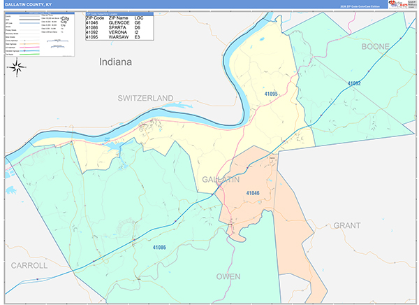 Gallatin County, KY Zip Code Map
