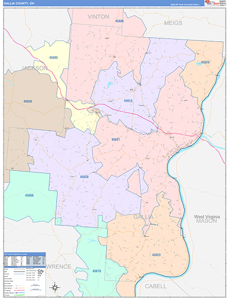 Gallia County, OH Zip Code Map