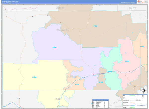 Garfield County, CO Zip Code Map