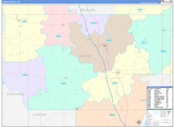 Garvin County, OK Zip Code Map