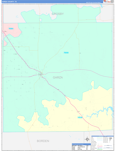 Garza County Wall Map Color Cast Style