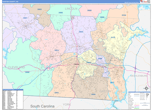 Gaston County, NC Wall Map