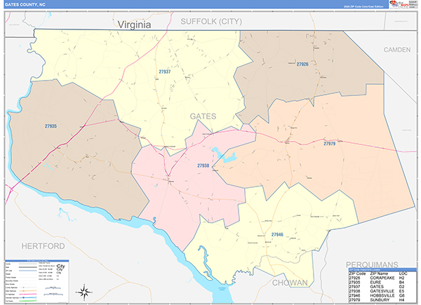 Gates County, NC Wall Map