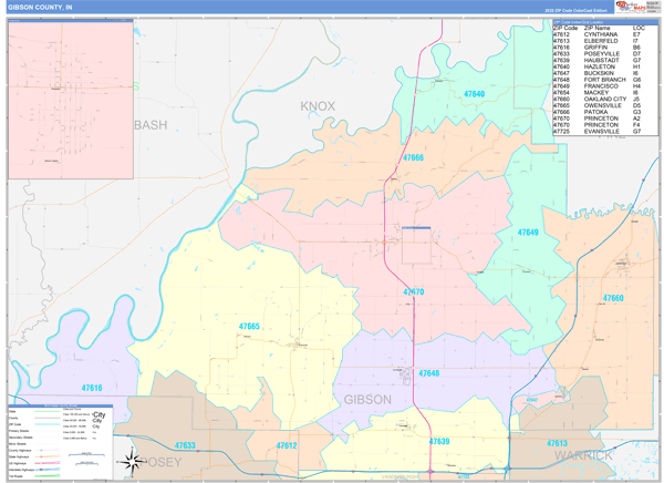 Gibson County, IN Map Color Cast Style