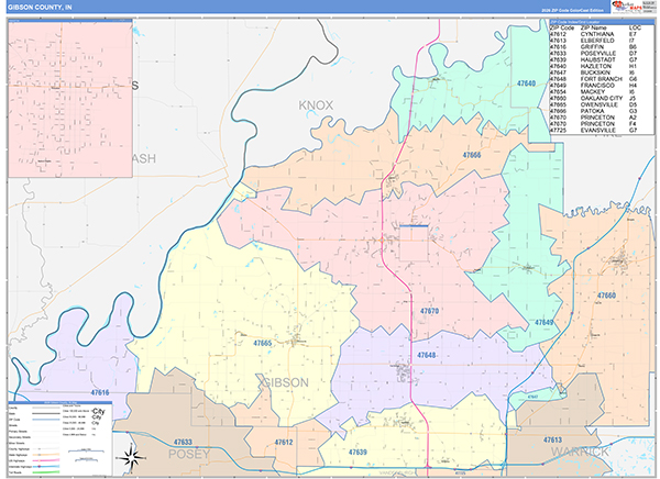 Gibson County, IN Zip Code Map
