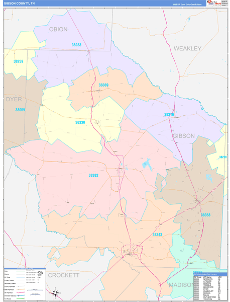 Gibson County, TN Zip Code Map