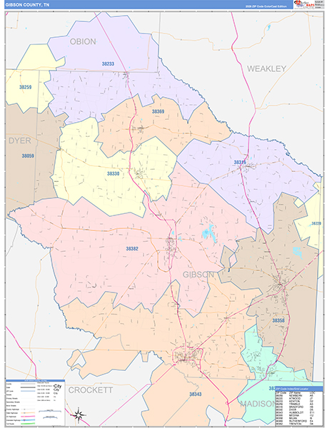 Gibson County, TN Zip Code Map
