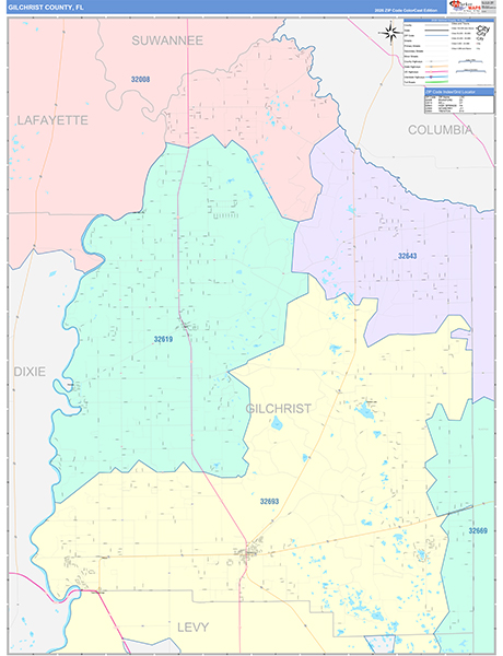 Gilchrist County, FL Wall Map Color Cast Style