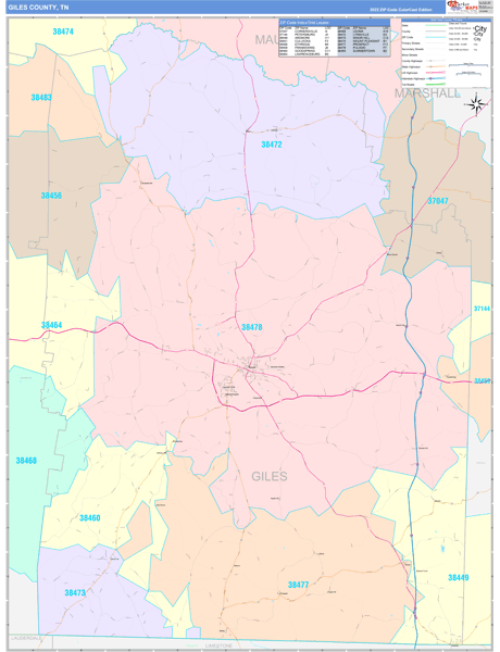 Giles County, TN Wall Map