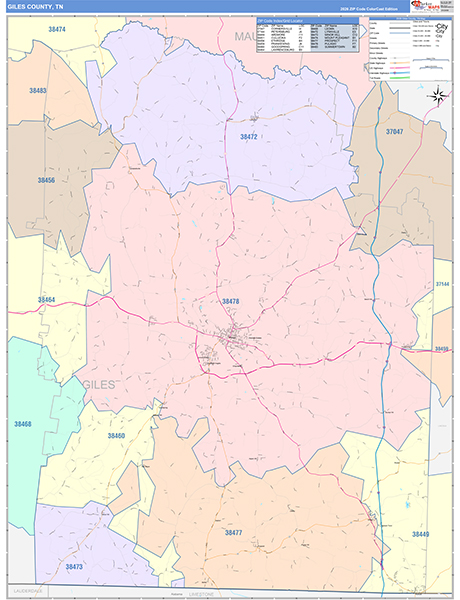 Giles County, TN Zip Code Map