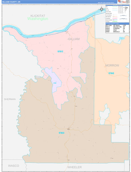 Gilliam County, OR Zip Code Map