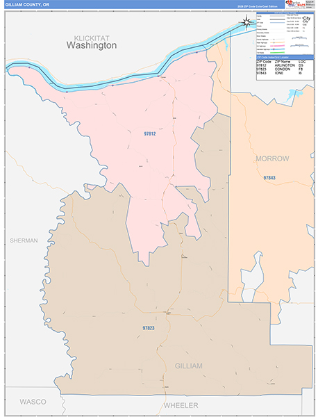 Gilliam County, OR Wall Map