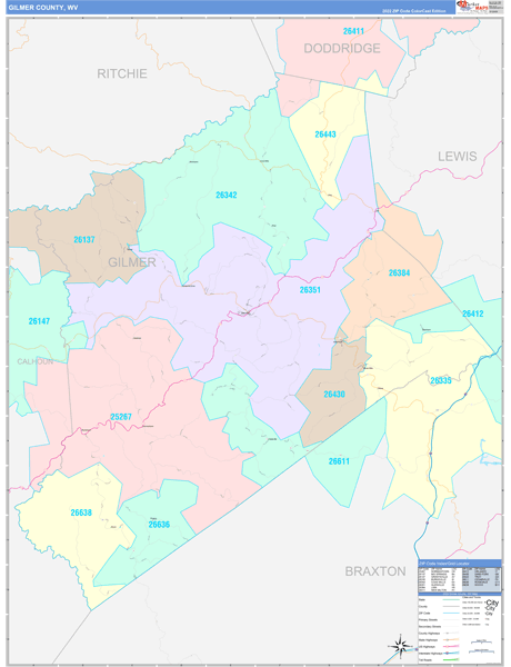 Gilmer County, WV Zip Code Map