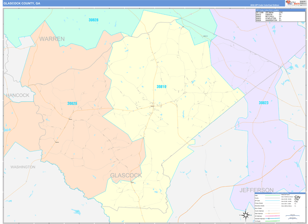 Glascock County Digital Map Color Cast Style