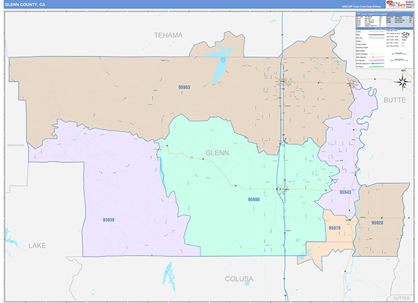 Glenn County, CA Map Color Cast Style