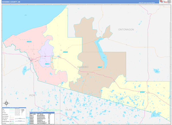 Gogebic County, MI Wall Map