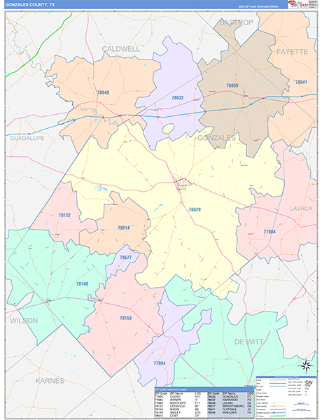 Gonzales County, TX Zip Code Map