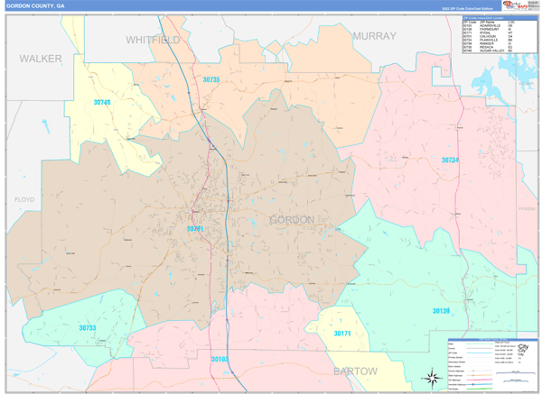 Gordon County Wall Map Color Cast Style