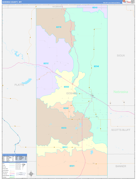 Goshen County Wall Map Color Cast Style