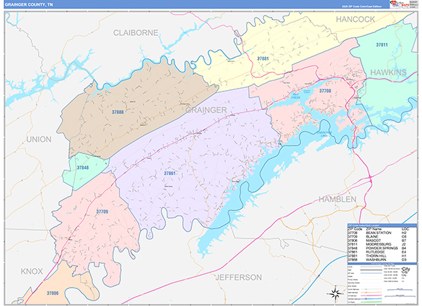 Grainger County, TN Zip Code Map
