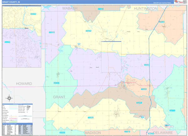 Grant County, IN Map Color Cast Style