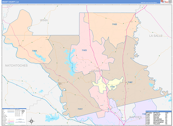 Grant Parish (County), LA Wall Map Color Cast Style