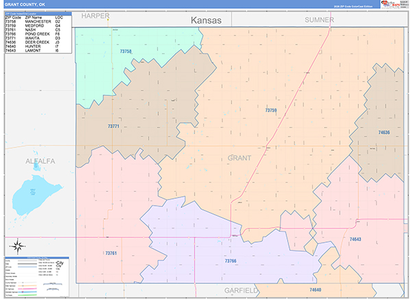Grant County, OK Zip Code Map