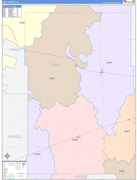 Gray County, KS Zip Code Map