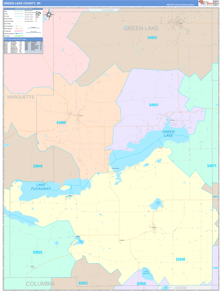 Green Lake County, WI Wall Map Color Cast Style by MarketMAPS - MapSales