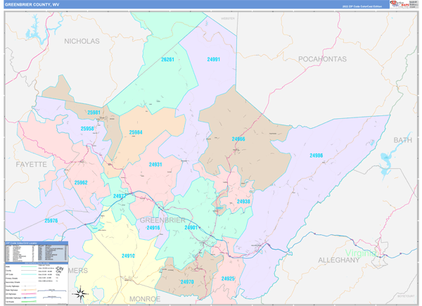 Greenbrier County Digital Map Color Cast Style