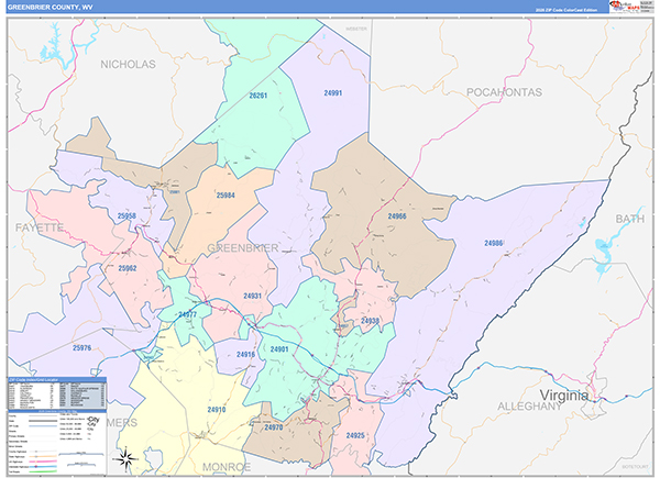 Greenbrier County, WV Zip Code Map
