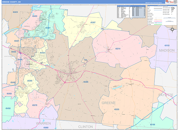 Greene County, OH Zip Code Map