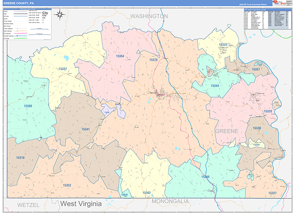 Greene County, PA Wall Map Color Cast Style