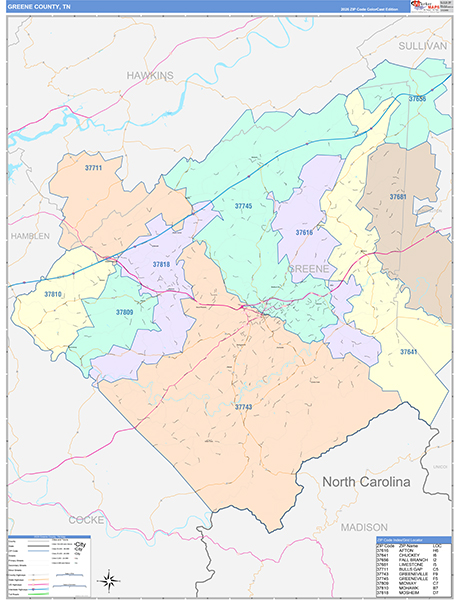Greene County, TN Zip Code Map