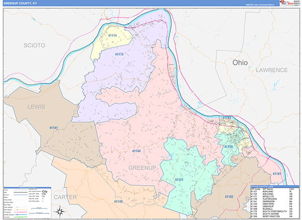 Greenup County, KY Zip Code Map
