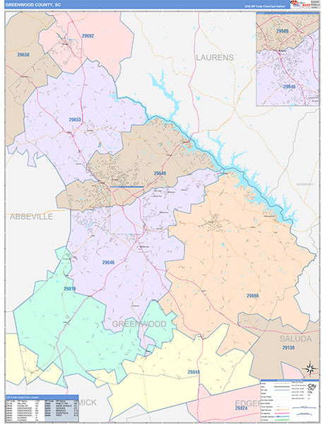 Greenwood County, SC Wall Map