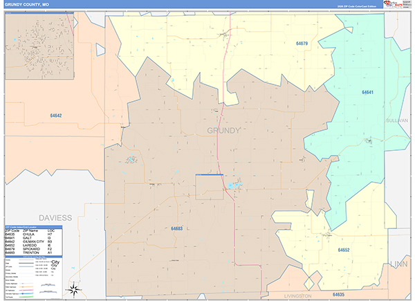 Grundy County, MO Map Color Cast Style