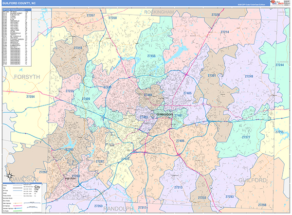 Guilford County, NC Zip Code Map