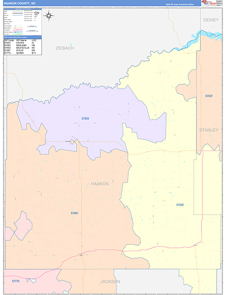 Haakon County, SD Zip Code Map