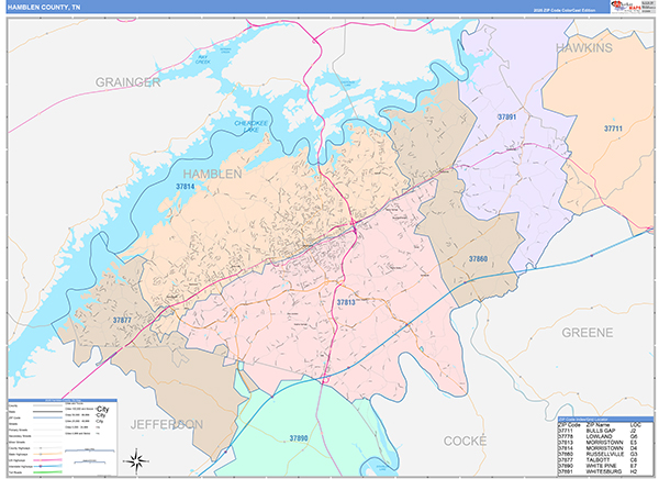 Hamblen County, TN Zip Code Map