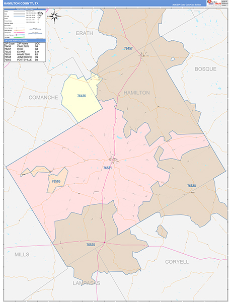 Hamilton County, TX Zip Code Map