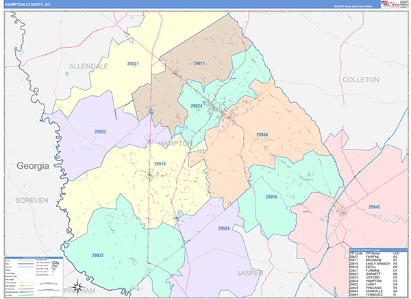 Hampton County, SC Zip Code Map