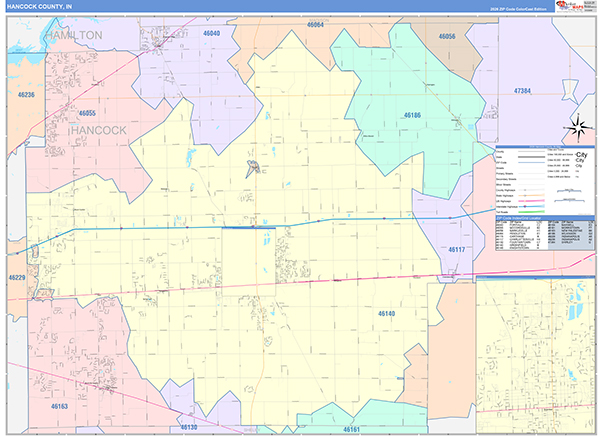 Hancock County, IN Zip Code Map