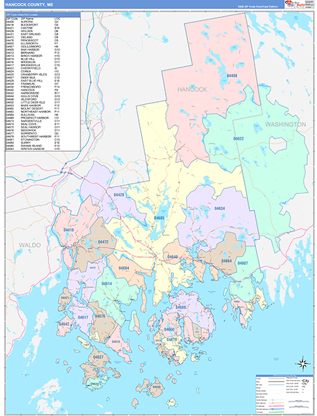 Hancock County, ME Wall Map Color Cast Style