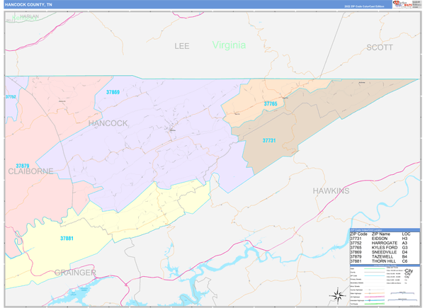 Hancock County Wall Map Color Cast Style