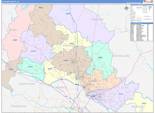 Hanover County, VA Zip Code Map