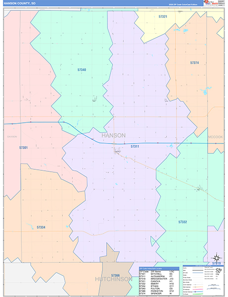 Hanson County, SD Zip Code Map