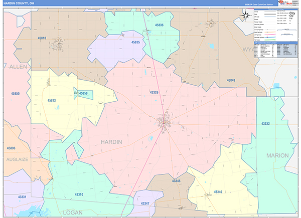 Hardin County, OH Zip Code Map