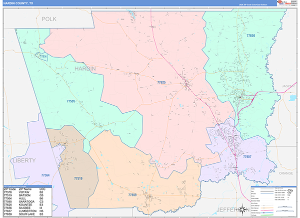 Hardin County, TX Zip Code Map