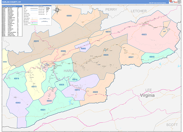 Harlan County, KY Wall Map